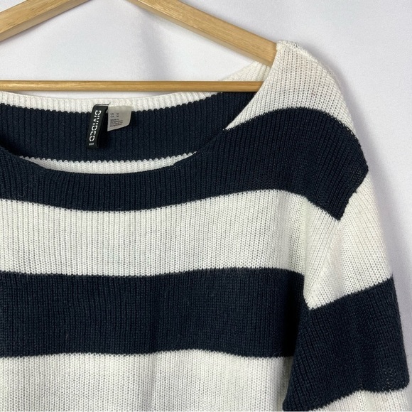 H&M Divided Navy Blue & White Stripe Knit Pullover Sweater M - Picture 3 of 4